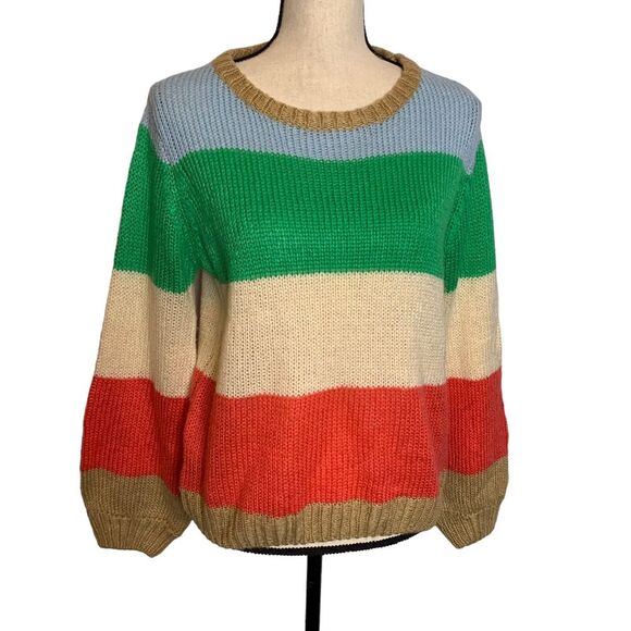Gameday Couture ‎ Sweater Womens S/M Knit Striped Contrast Stitch Pullover Wool - Picture 1 of 14